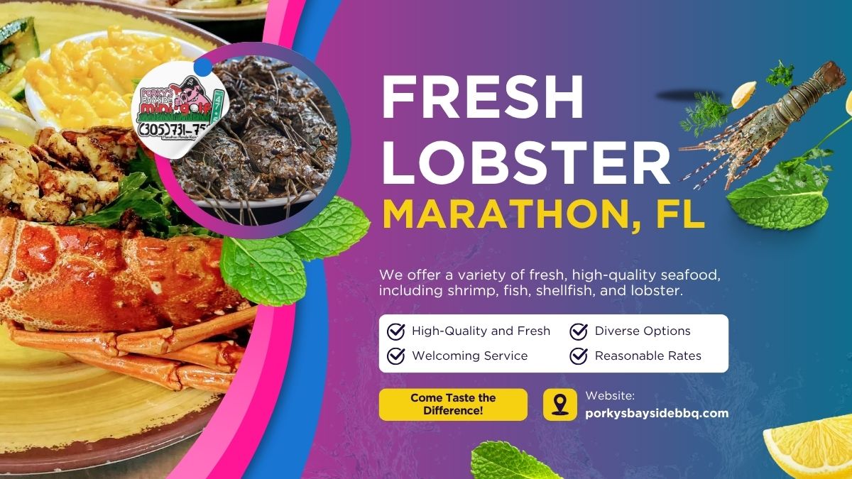 Grilled Florida spiny lobster with garlic butter at Porky's Bayside Restaurant and Marina in Marathon, FL